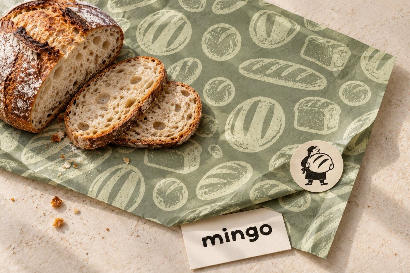 Sliced sourdough on Mingo wrapping paper