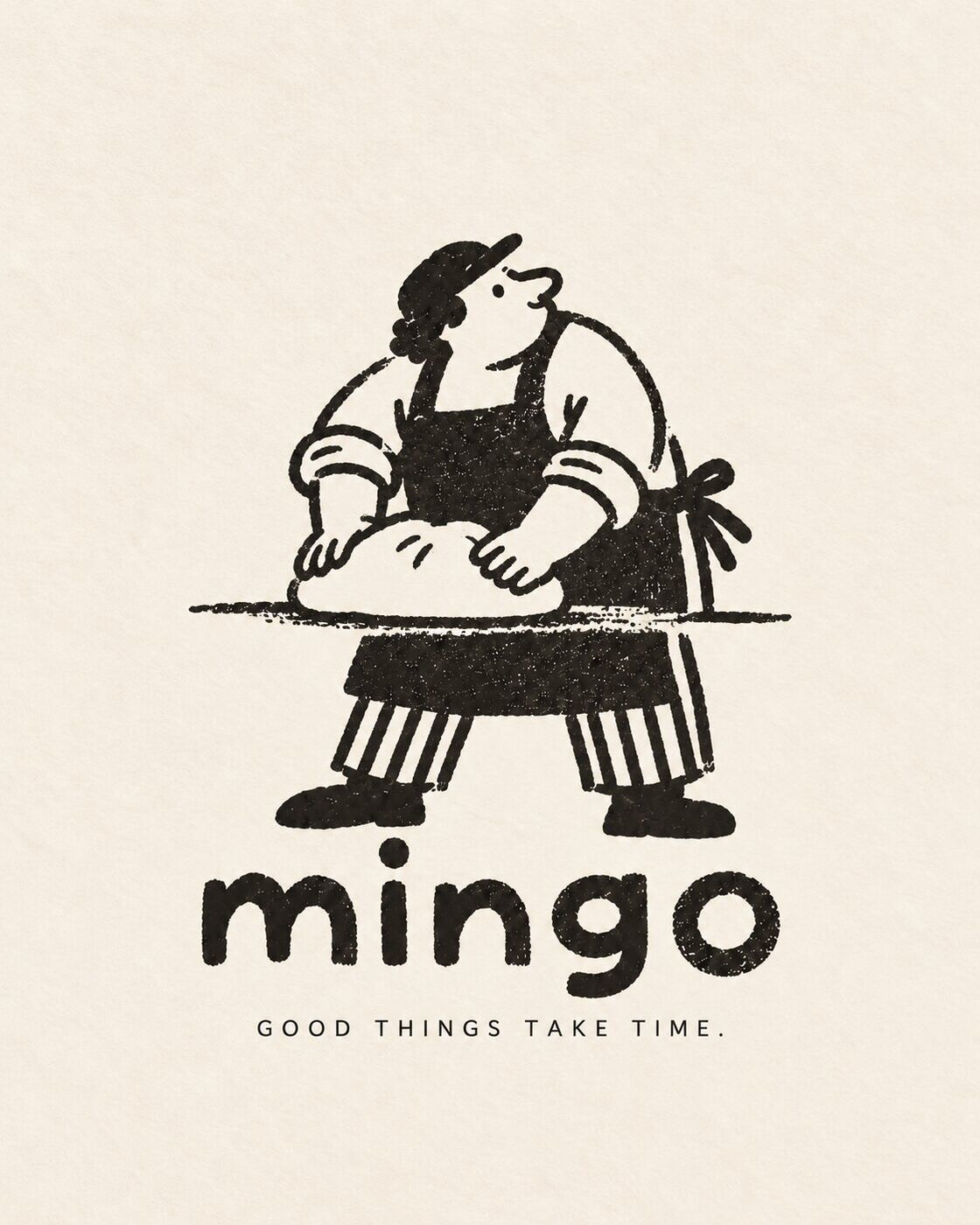 Mingo character kneading dough