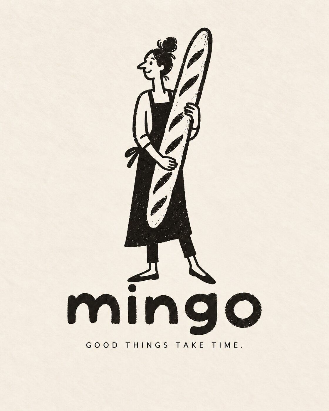 Mingo character holding a baguette